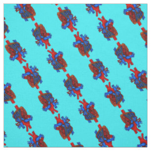 Aqua Anatomical Heart Patterned Fabric