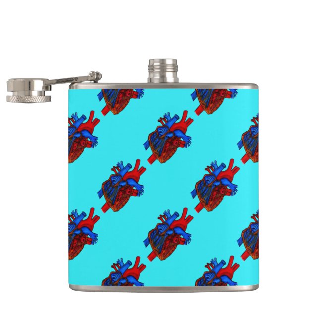 Aqua Anatomical Heart Patterned Vinyl Flask (Opened)