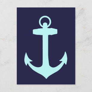 Aqua Anchor on Navy Blue Background. Postcard