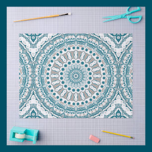 Aqua and Beige Mandala Pattern Design Tissue Paper
