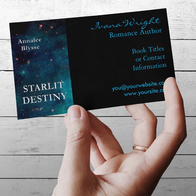 Aqua and Black Book Cover Author Business Card (Creator Uploaded)