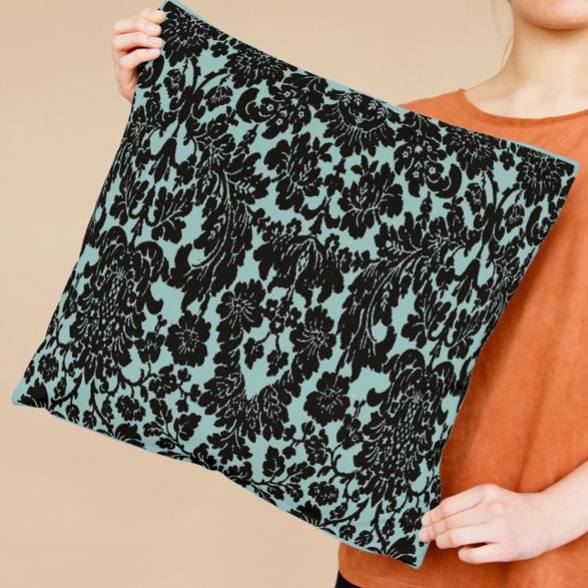 Aqua and Black Damask Cushion (Creator Uploaded)