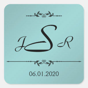 Aqua and Black Elegant Monogram Sticker