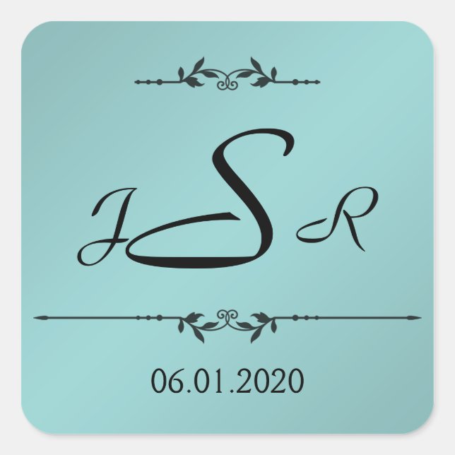 Aqua and Black Elegant Monogram Sticker (Front)