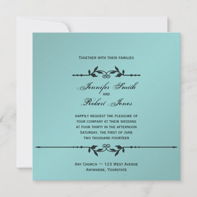 Aqua and Black Elegant Wedding Invitation (Front)