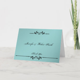 Aqua and Black Elegant Wedding Thank You Card