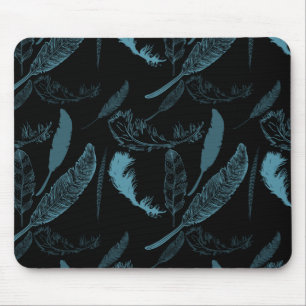 Aqua and Black Feathers Mouse Pad