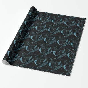 Aqua and Black Feathers Wrapping Paper