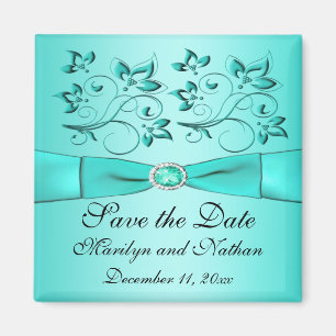 Aqua and Black Floral Wedding Favour Magnet