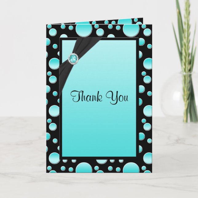 Aqua and Black Polka Dot Thank You Card (Front)