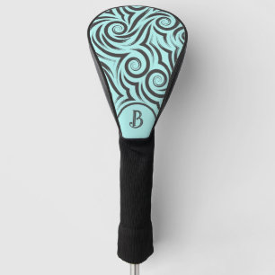 Aqua and Black Swirls Monogrammed Golf Head Cover