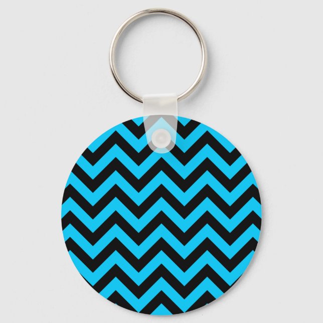 Aqua and Black Zig Zag Key Ring (Front)