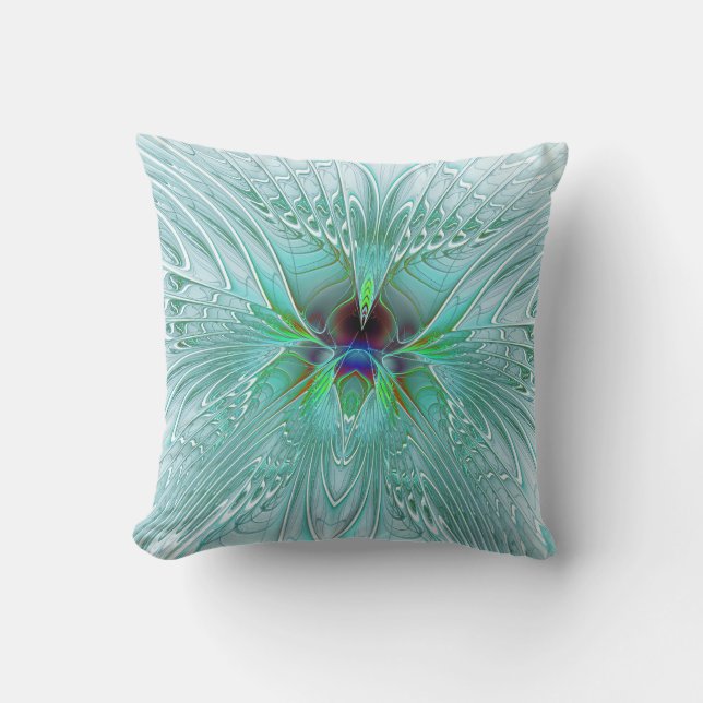 Aqua and Blue Modern Butterfly Cushion (Front)