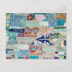 Aqua and Blue Quilt Tapestry Design Postcard