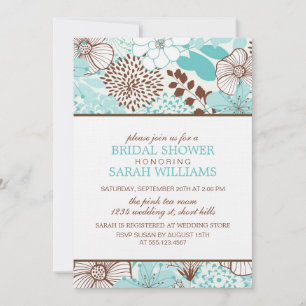 Aqua and Brown Floral Bridal Shower Invitation