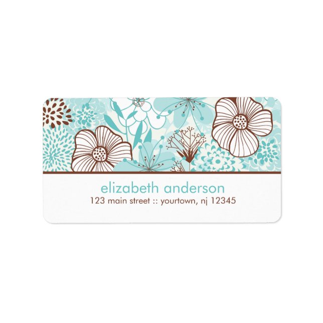 Aqua and Brown Florals Label (Front)