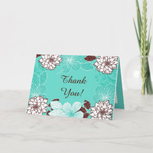 Aqua and Brown Flower Folded Thank You Card