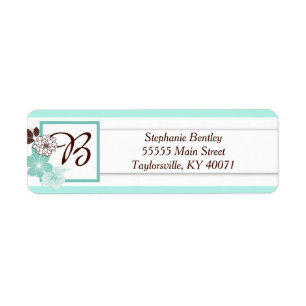 Aqua and Brown Flowers Return Address Label