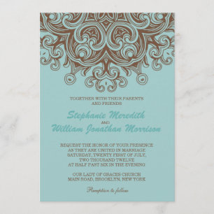 Aqua and Brown Wedding Invitation