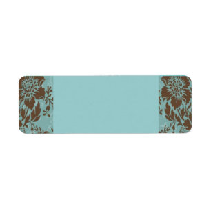 Aqua and chocolate floral damask return address label