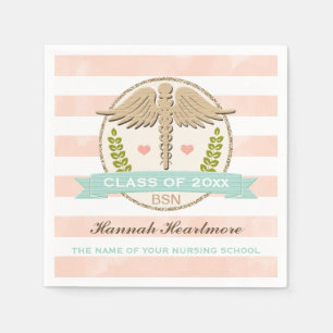 Aqua and Coral Caduceus Nurse Graduation Napkin