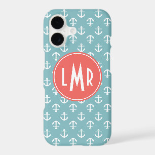 Aqua and Coral Monogram Anchors Pattern