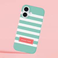 Aqua and Coral Preppy Stripes Monogram
