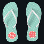 Aqua and Coral Tiny Dots Monogram Thongs<br><div class="desc">Custom printed flip flop sandals with a cute girly polka dot pattern and your custom monogram or other text in a circle frame. Click Customise It to change text fonts and colours or add your own images to create a unique one of a kind design!</div>