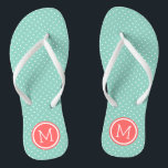 Aqua and Coral Tiny Dots Monogram Thongs<br><div class="desc">Custom printed flip flop sandals with a cute girly polka dot pattern and your custom monogram or other text in a circle frame. Click Customise It to change text fonts and colours or add your own images to create a unique one of a kind design!</div>