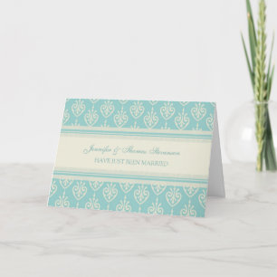 Aqua and Cream Just Married Announcement Card