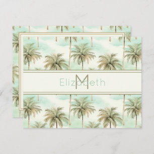 Aqua and Cream Tropical Palm Tree Monogram Card