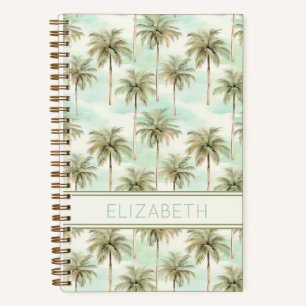 Aqua and Cream Tropical Palm Tree Monogram Notebook