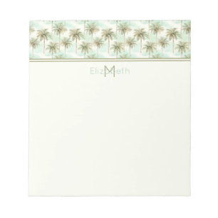 Aqua and Cream Tropical Palm Tree Monogram Notepad