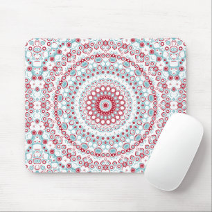 Aqua and Crimson Mandala Pattern Mouse Pad
