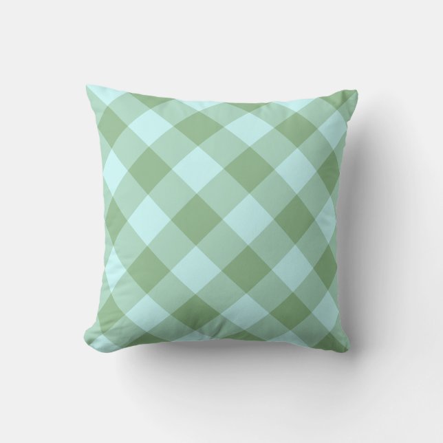 Aqua and Dark Sea Green Gingham Cushion (Front)