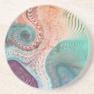 Aqua and Eggplant and Taupe Oceanic Swirls Coaster