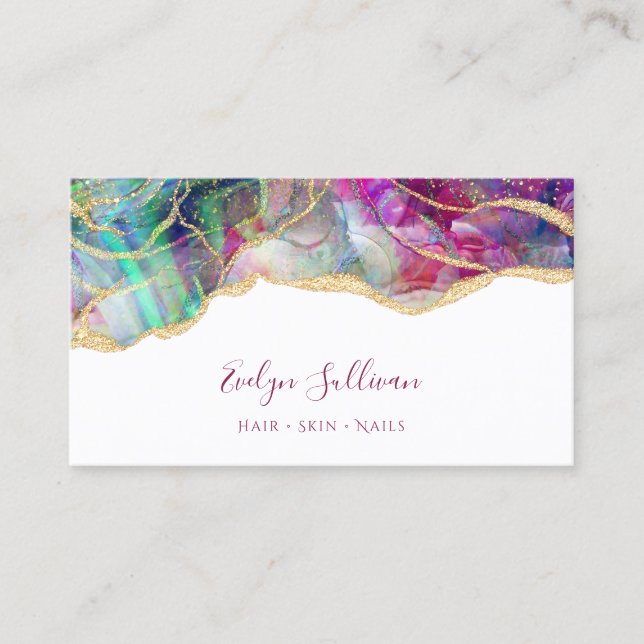 Aqua and fuchsia opal business card (Front)