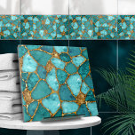 Aqua and Gold abstract pebble cells N3 Ceramic Tile<br><div class="desc">This gorgeous tile is part of my Luxury Shoreline collection. Use it alone or in combination with other tiles to create stunning look in the bathroom or shower - accent tile mosaic behind the mixer or bathtub for example, or use them for crafts - tiled table or tile mirror frame....</div>