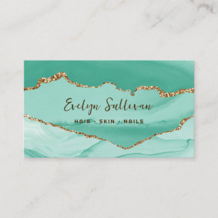 aqua and gold agate business card
