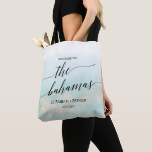 Aqua and Gold Beach Bahamas Wedding Welcome Tote Bag