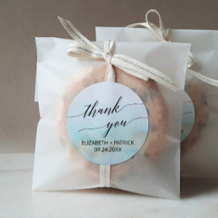 Aqua and Gold Beach Thank You Wedding Favour Classic Round Sticker