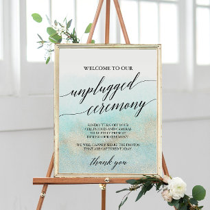 Aqua and Gold Beach Unplugged Ceremony Sign