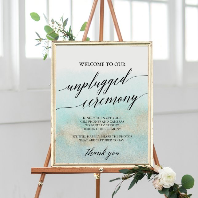 Aqua and Gold Beach Unplugged Ceremony Sign (Creator Uploaded)