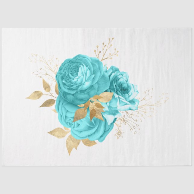 Aqua and Gold Floral Design 8 Tissue Paper (Front)