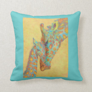 Aqua and gold giraffes personalizable pillow