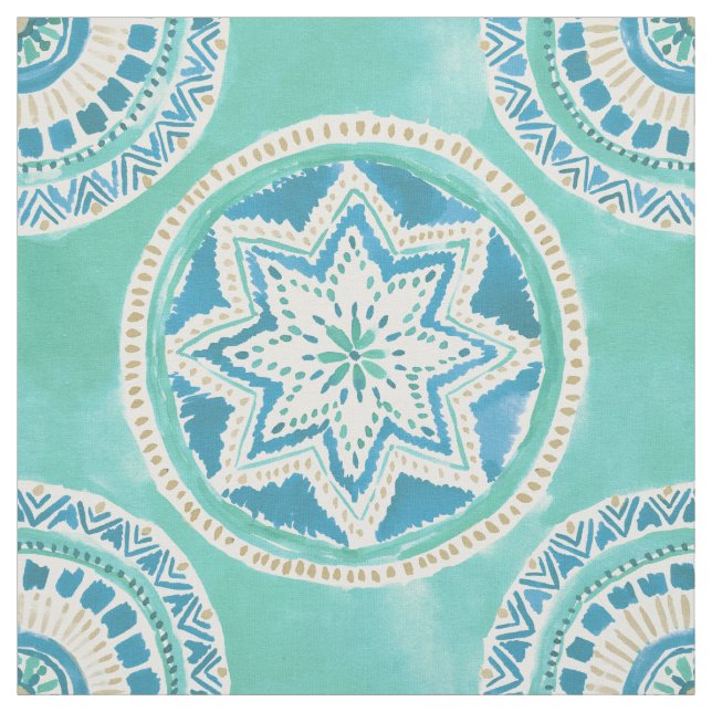 Aqua and Gold MIGHTY MEDALLION Mandala Fabric (Swatch)