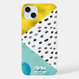 Aqua and Gold Mixed Media Monogrammed iPhone Case
