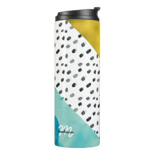 Aqua and Gold Mixed Media Monogrammed Thermal Tumbler