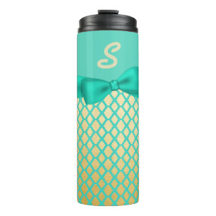 Aqua and Gold Monogrammed Thermal Tumbler