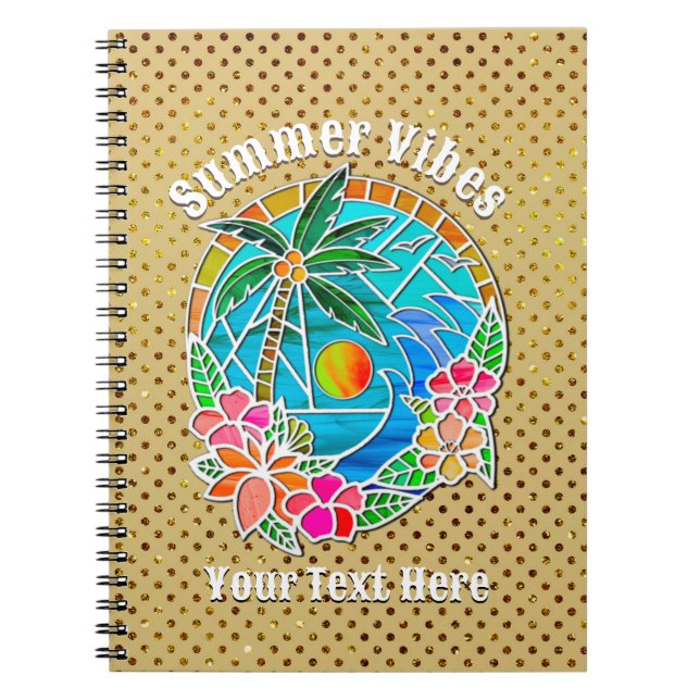 Aqua and Gold Ocean Palm Tree Summer Landscape Notebook (Front)